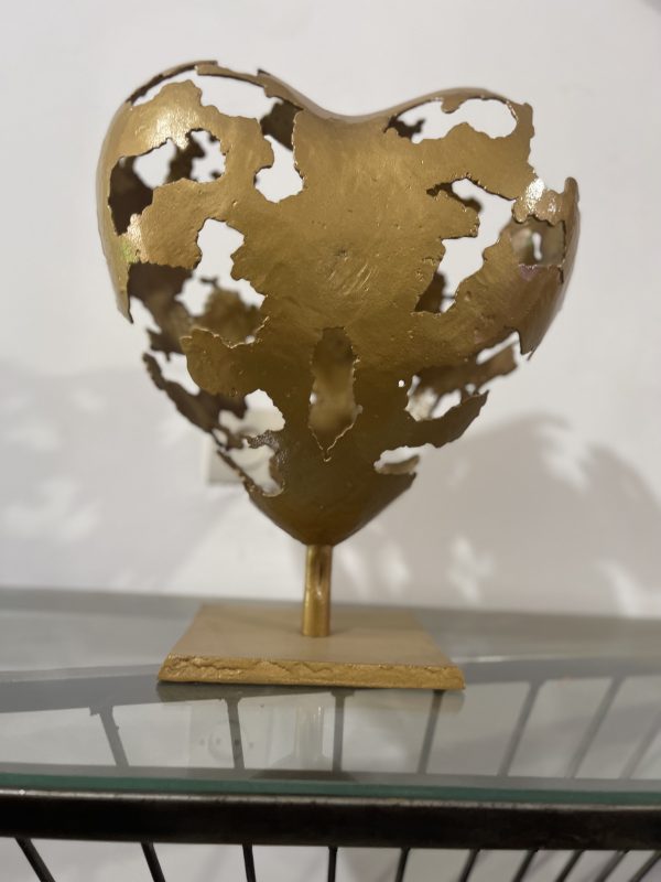 golden Modern Abstract Metal Heart Sculpture - Image 3