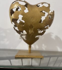 golden Modern Abstract Metal Heart Sculpture - Image 3