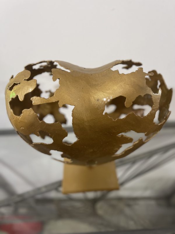 golden Modern Abstract Metal Heart Sculpture - Image 4