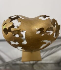 golden Modern Abstract Metal Heart Sculpture - Image 4