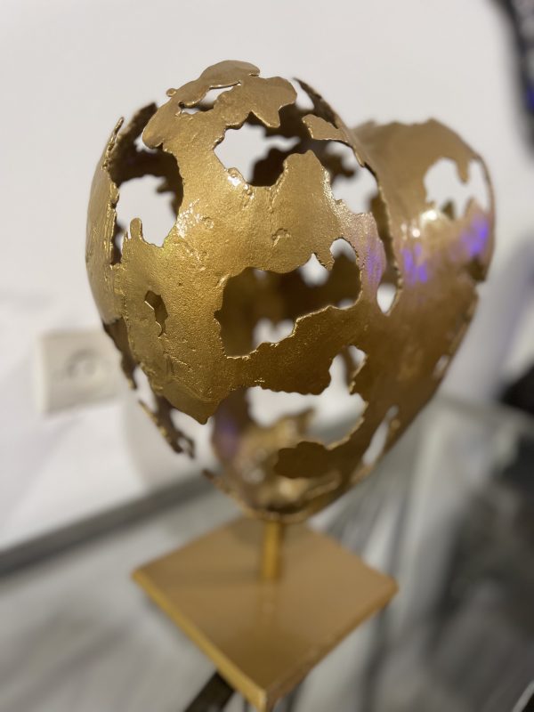 golden Modern Abstract Metal Heart Sculpture - Image 6