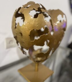 golden Modern Abstract Metal Heart Sculpture - Image 6