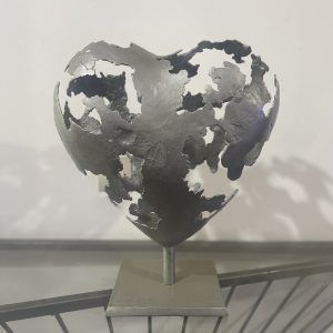 silver Abstract Metal Heart Sculpture