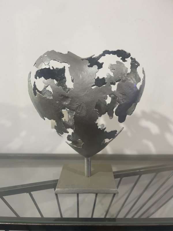 silver Abstract Metal Heart Sculpture