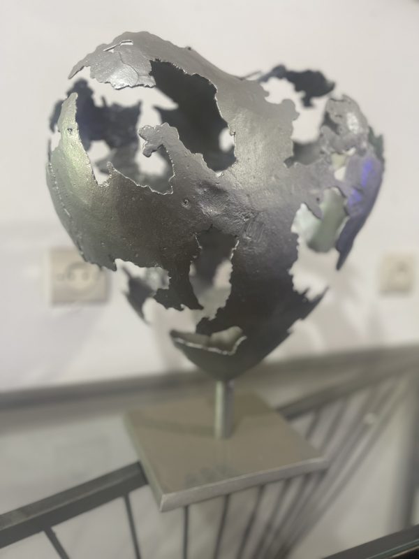 silver Abstract Metal Heart Sculpture - Image 2