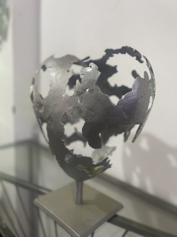 silver Abstract Metal Heart Sculpture - Image 4