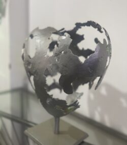 silver Abstract Metal Heart Sculpture - Image 4