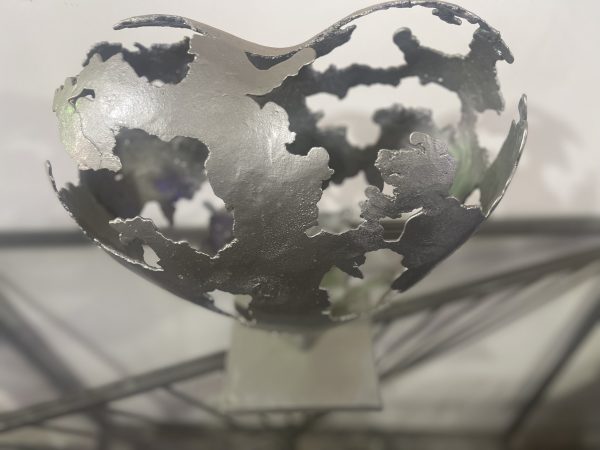 silver Abstract Metal Heart Sculpture - Image 5