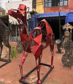 Large Red Metal Camel Sculpture – Modern Geometric Abstract Animal Art, Handmade Indoor & Outdoor Decor