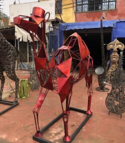 Large Red Metal Camel Sculpture – Modern Geometric Abstract Animal Art, Handmade Indoor & Outdoor Decor