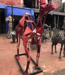Large Red Metal Camel Sculpture – Modern Geometric Abstract Animal Art, Handmade Indoor & Outdoor Decor - Image 9