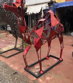 Large Red Metal Camel Sculpture – Modern Geometric Abstract Animal Art, Handmade Indoor & Outdoor Decor - Image 5